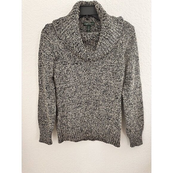 LRL Lauren Jeans Co Women's Sweater S/P Black Marbled Knit Cowl Neck Grandmacore - Picture 2 of 12